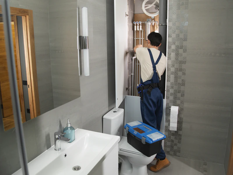 Installateur sanitaire au travail dans une salle de bain
